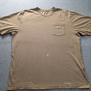 Carhartt Mens Loose Fit Pocket T-Shirt Tan XL Workwear Paint Splatter Distressed